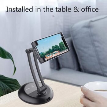 Desktop Mobile Phone Stand Tablet Holder Creativity Bluetooth Speaker Cell Phone Stand Dock with USB Charging Ergonomic Design for Work Study Watch Movies Play games Live Broadcast,Gray