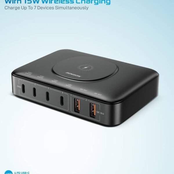 Second image of Remson Multi-Port 100W GaN Desktop Charger 15W Wireless Charging