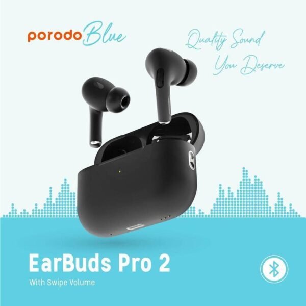 Porodo Blue Deep Bass Wireless Earbuds Pro 2 with Swipe Volume