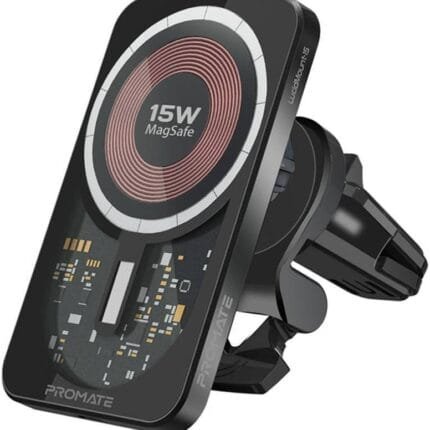 Promate LucidMount 15W MagSafe Transparent Car Wireless Charger, Alloy Crafted Material, 360