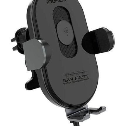 Promate PowerMount-15W Wireless Car Charger Mount with 15W Qi Smart Coil Alignment & Auto-Clamping, Black