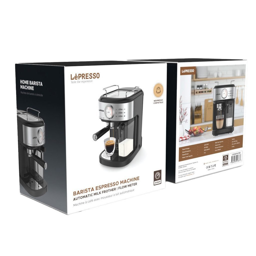 LePresso Coffee Machine 20 Bar Powerful Pressure Pump With Capsule Filter and Funnel - Black - Image 3