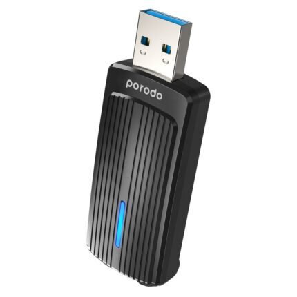 Porodo Dual Band WiFi6 USB Adapter with Additional USB A to Type- C Adaptor - Black