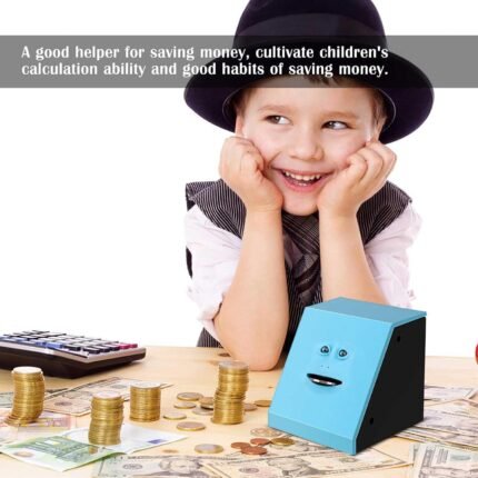 Face Bank, Piggy Bank Coin Eater Funny Bank, Money Eating Coin Bank Piggy Bank Boalord, Battery Powered Money Saving Box, Wacky Coin Jar Face Coin Bank (Blue)