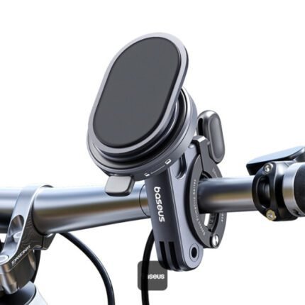 Baseus PrimeTrip Magnetic Bike Phone Holder – 2-in-1 Stick-On Mount & Ring Stand, 360° Rotatable, Universal Handlebar Fit (20-35mm) - Black