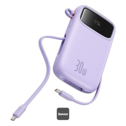 Baseus QPow2 20000mAh Digital Display Fast Charge Power Bank 30W With Built-in Dual Type-C Cable - Purple