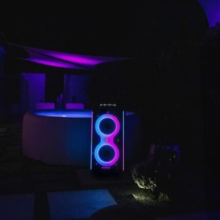 JBL PartyBox 710 Portable Indoor and Outdoor Party Speaker with Built-In Lights, IPX4 Splashproof Design, Deep Bass and Robust Wheels, in Black