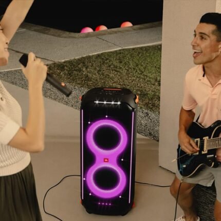 JBL PartyBox 710 Portable Indoor and Outdoor Party Speaker with Built-In Lights, IPX4 Splashproof Design, Deep Bass and Robust Wheels, in Black