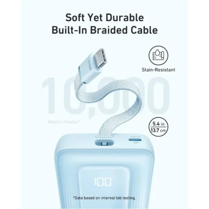 Anker Zolo Powerbank 10000mAh 30W Power Bank Portable Charger with Built-in USB C Cable A1688