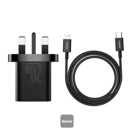Baseus 20W PD Mini Charger Super Si 1C Wall Charger USB Type C UK and USB Type C - Lightning cable 1M