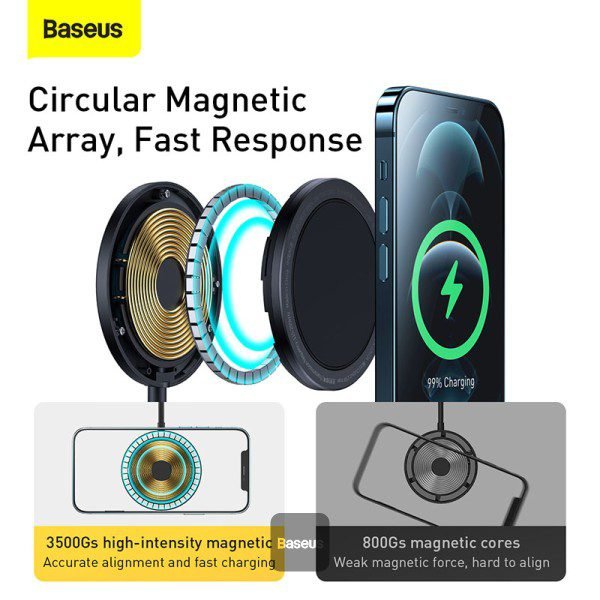 Baseus Magnetic Wireless Charger Phone Holder - Black - Image 7