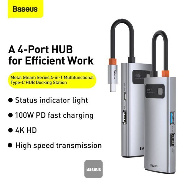Baseus USB C Hub 4 in 1 Docking Station Adapter - Grey - Image 4
