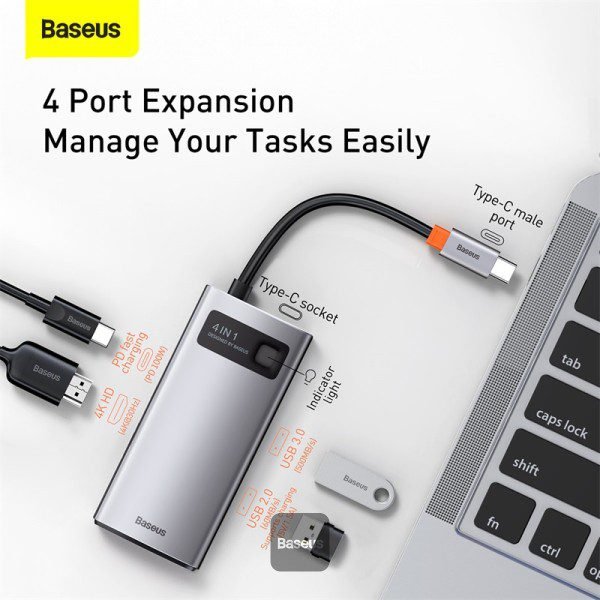 Baseus USB C Hub 4 in 1 Docking Station Adapter - Grey - Image 5