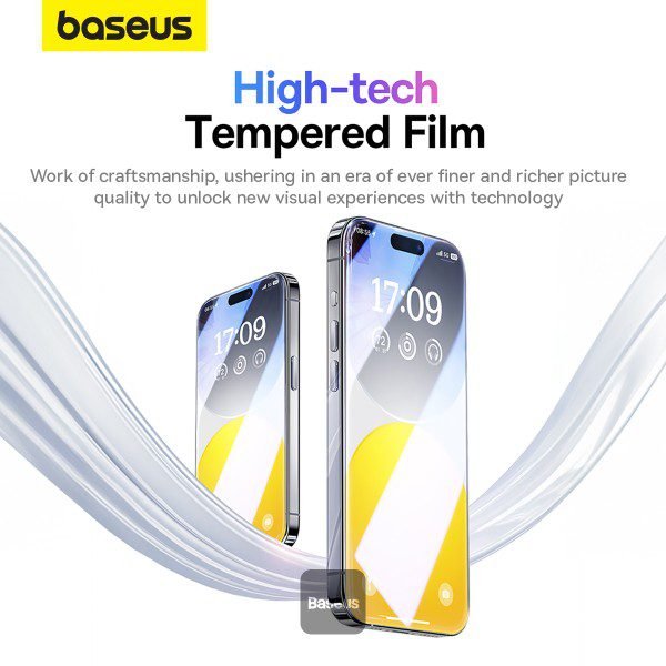 Baseus iPhone 15 Pro Max Premium Clear HD 9H Tempered Glass Screen Protector Full-Coverage with Easy Installation Kit (Diamond Series) - Image 2