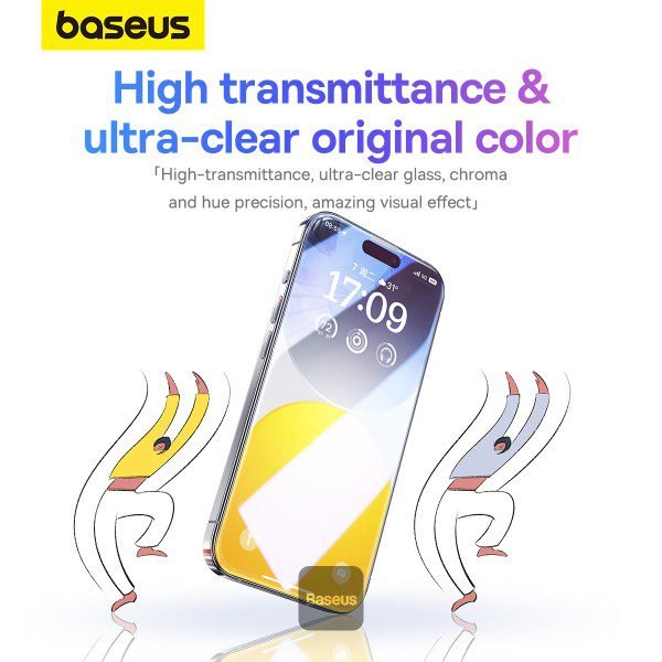 Baseus iPhone 15 Pro Max Premium Clear HD 9H Tempered Glass Screen Protector Full-Coverage with Easy Installation Kit (Diamond Series) - Image 3
