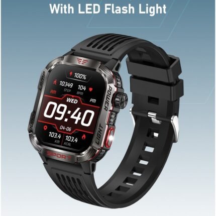 Moxedo Warrior Military Smart Watch with LED Flash Light 2.01 IPS HD Large Display Sport Smart Watch Bluetooth Calling, 100+ Watch Faces with Built-in Compass for Android and iOS (Black)