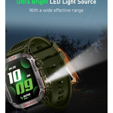 Moxedo Warrior Military Smart Watch with LED Flash Light 2.01 IPS HD Large Display Sport Smart Watch Bluetooth Calling, 100+ Watch Faces with Built-in Compass for Android and iOS- Green