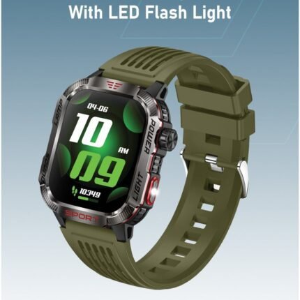 Moxedo Warrior Military Smart Watch with LED Flash Light 2.01 IPS HD Large Display Sport Smart Watch Bluetooth Calling, 100+ Watch Faces with Built-in Compass for Android and iOS- Green