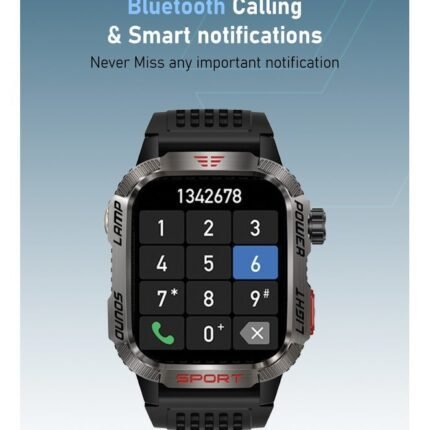 Moxedo Warrior Military Smart Watch with LED Flash Light 2.01 IPS HD Large Display Sport Smart Watch Bluetooth Calling, 100+ Watch Faces with Built-in Compass for Android and iOS (Black)