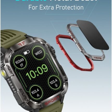 Moxedo Warrior Military Smart Watch with LED Flash Light 2.01 IPS HD Large Display Sport Smart Watch Bluetooth Calling, 100+ Watch Faces with Built-in Compass for Android and iOS- Green