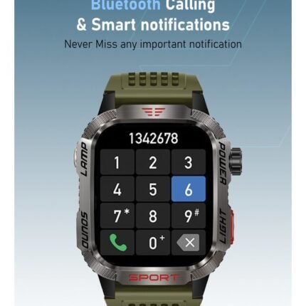 Moxedo Warrior Military Smart Watch with LED Flash Light 2.01 IPS HD Large Display Sport Smart Watch Bluetooth Calling, 100+ Watch Faces with Built-in Compass for Android and iOS- Green