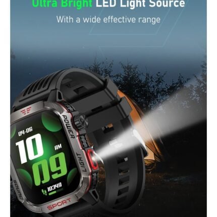 Moxedo Warrior Military Smart Watch with LED Flash Light 2.01 IPS HD Large Display Sport Smart Watch Bluetooth Calling, 100+ Watch Faces with Built-in Compass for Android and iOS (Black)