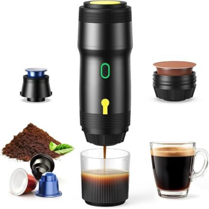 Portable Espresso Machine with USB Charging, 20Bar Electric Coffee Maker for Camping & Car Travel, Self-Heating NS/DG Capsule Compatible, IPX6 Waterproof, 7500mAh Battery (Black)