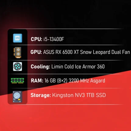 Budget Gaming PC - "Ghost Black" Design | Intel i5-13400F | ASUS RX 6500 XT