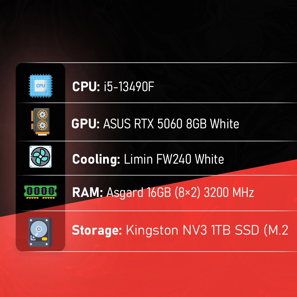 Custom Gaming PC BPC-7: Intel i5-13490F | ASUS RTX 5060 8GB White | Unique Pink/White Design